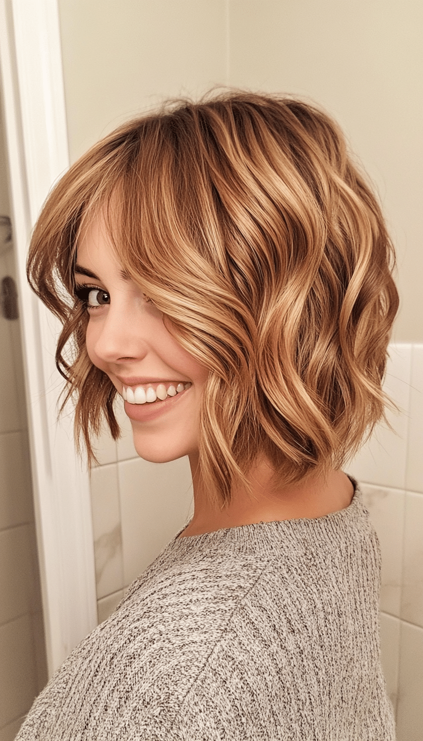 17. Caramel Wavy Layers (Short Layered Haircuts With Side Bangs) - Short Layered Haircuts With Side Bangs