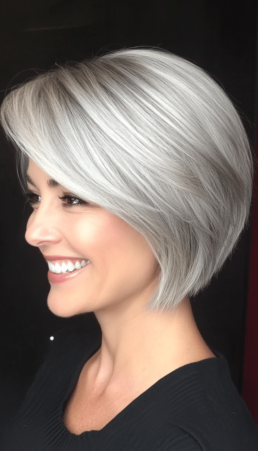 24. Silver Gray Elegant Layers (Short Layered Haircuts With Side Bangs) - Short Layered Haircuts With Side Bangs