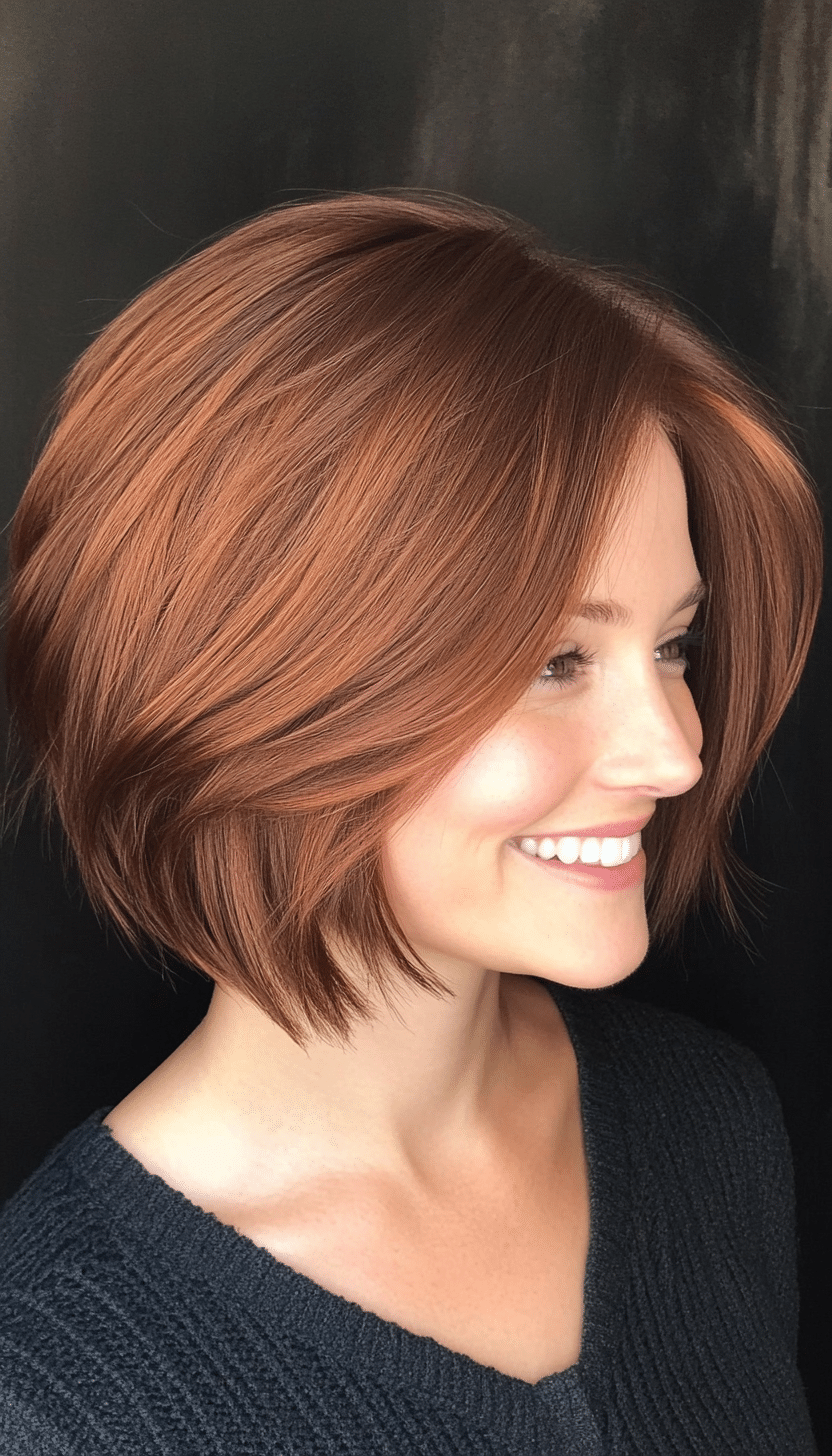 26. Rich Chestnut Bob (Short Layered Haircuts With Side Bangs) - Short Layered Haircuts With Side Bangs