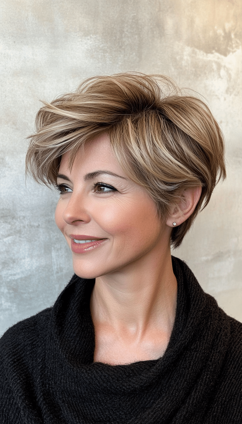 2. Honey Blonde Textured Pixie (Best Haircuts For Women Over 40) - Best Haircuts For Women Over 40