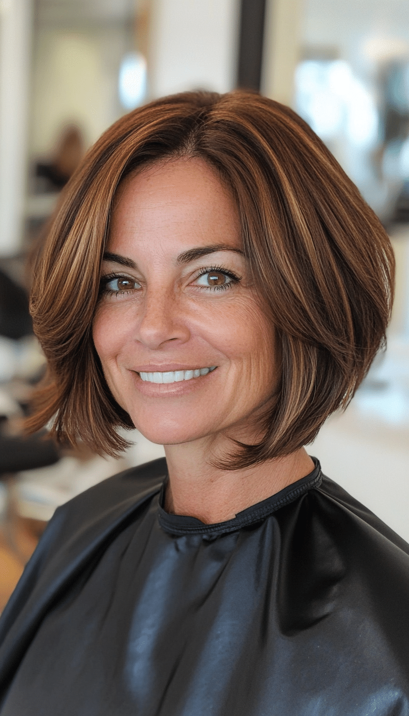3. Chestnut Brown Blunt Bob (Best Haircuts For Women Over 40) - Best Haircuts For Women Over 40