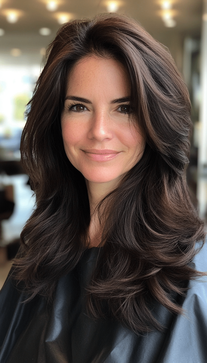 5. Dark Chocolate Feathered Cut (Best Haircuts For Women Over 40) - Best Haircuts For Women Over 40