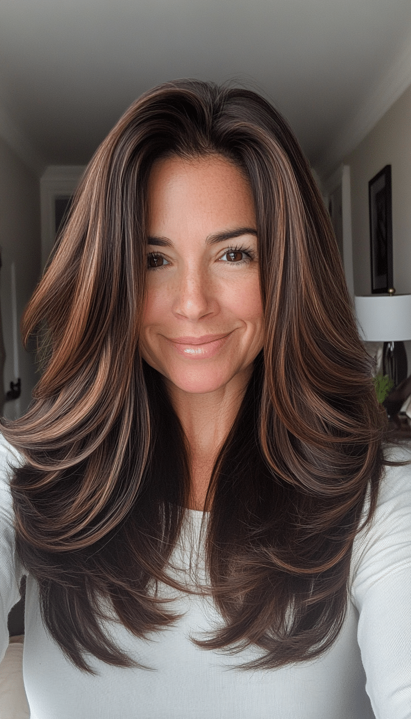 7. Warm Espresso Layered Cut (Best Haircuts For Women Over 40) - Best Haircuts For Women Over 40
