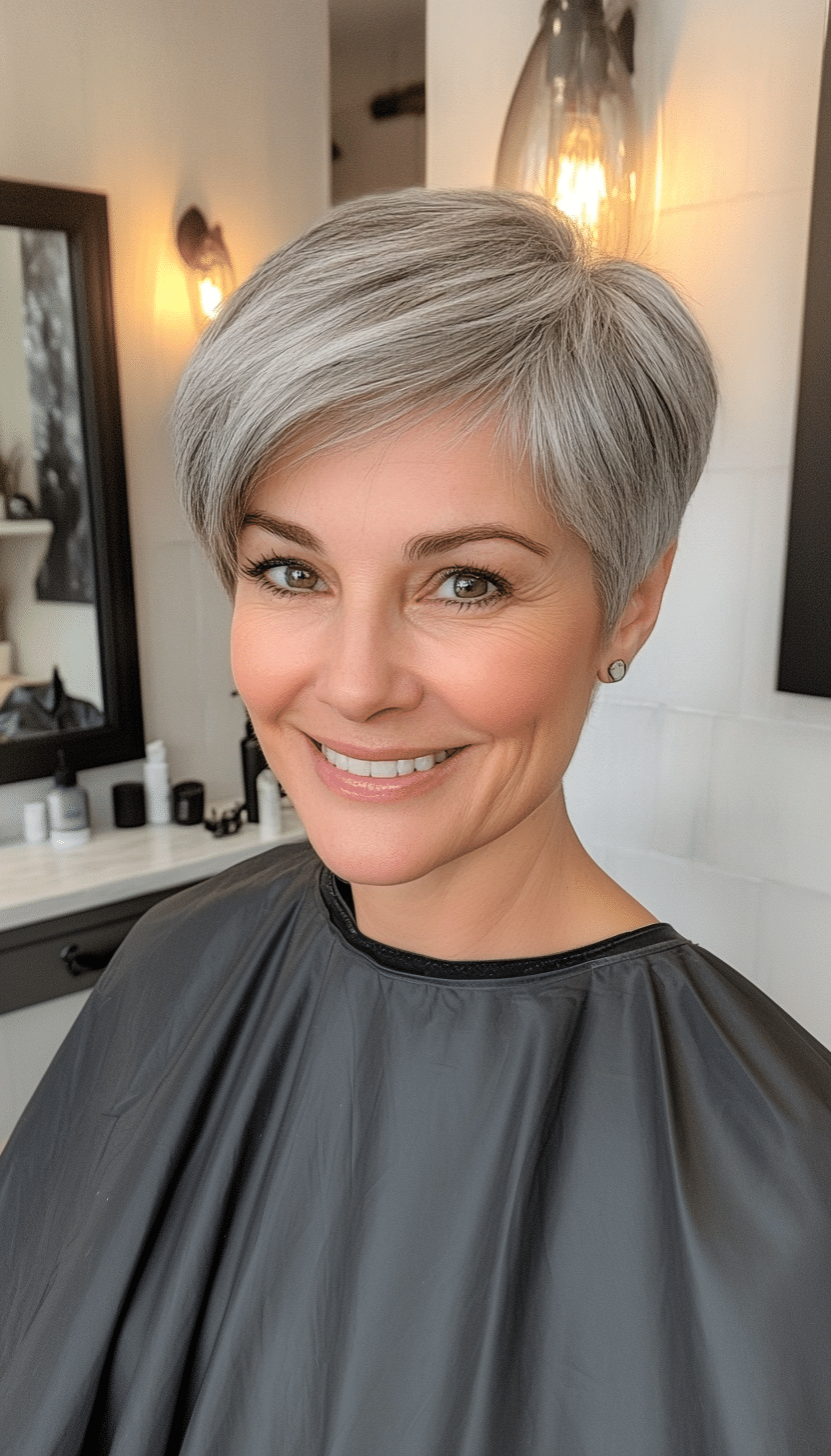 8. Natural Gray Long Pixie (Best Haircuts For Women Over 40) - Best Haircuts For Women Over 40