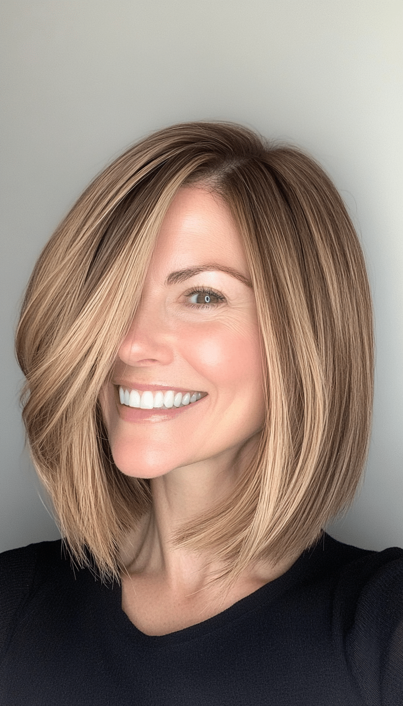14. Light Brown Angled Bob (Best Haircuts For Women Over 40) - Best Haircuts For Women Over 40