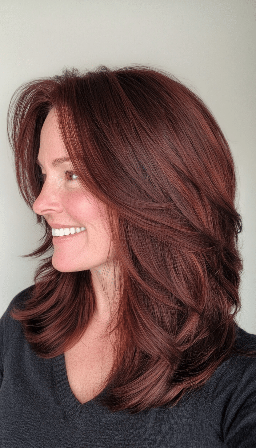15. Dark Auburn Voluminous Shag (Best Haircuts For Women Over 40) - Best Haircuts For Women Over 40