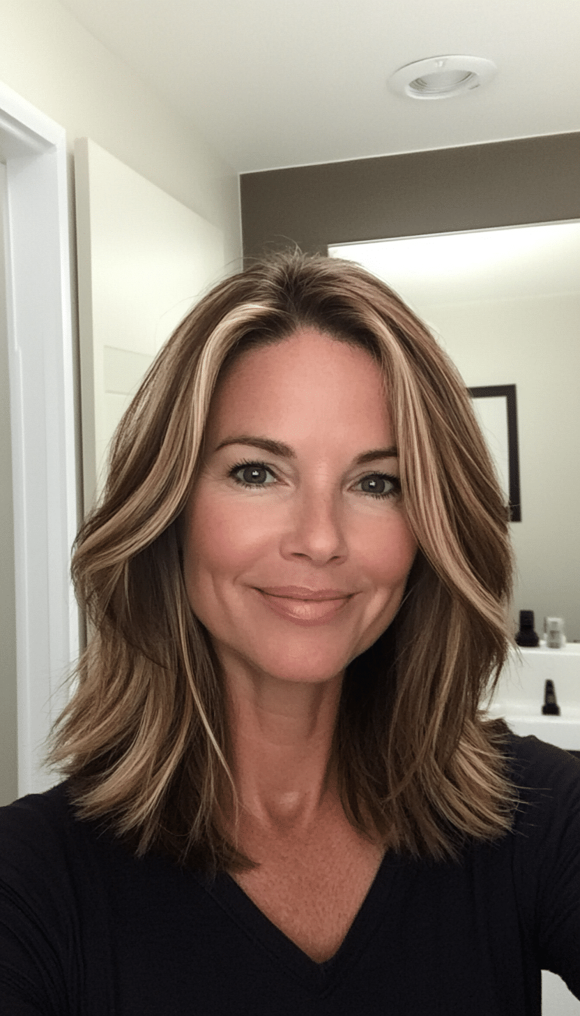 18. Blonde Highlights Layered Cut (Best Haircuts For Women Over 40) - Best Haircuts For Women Over 40