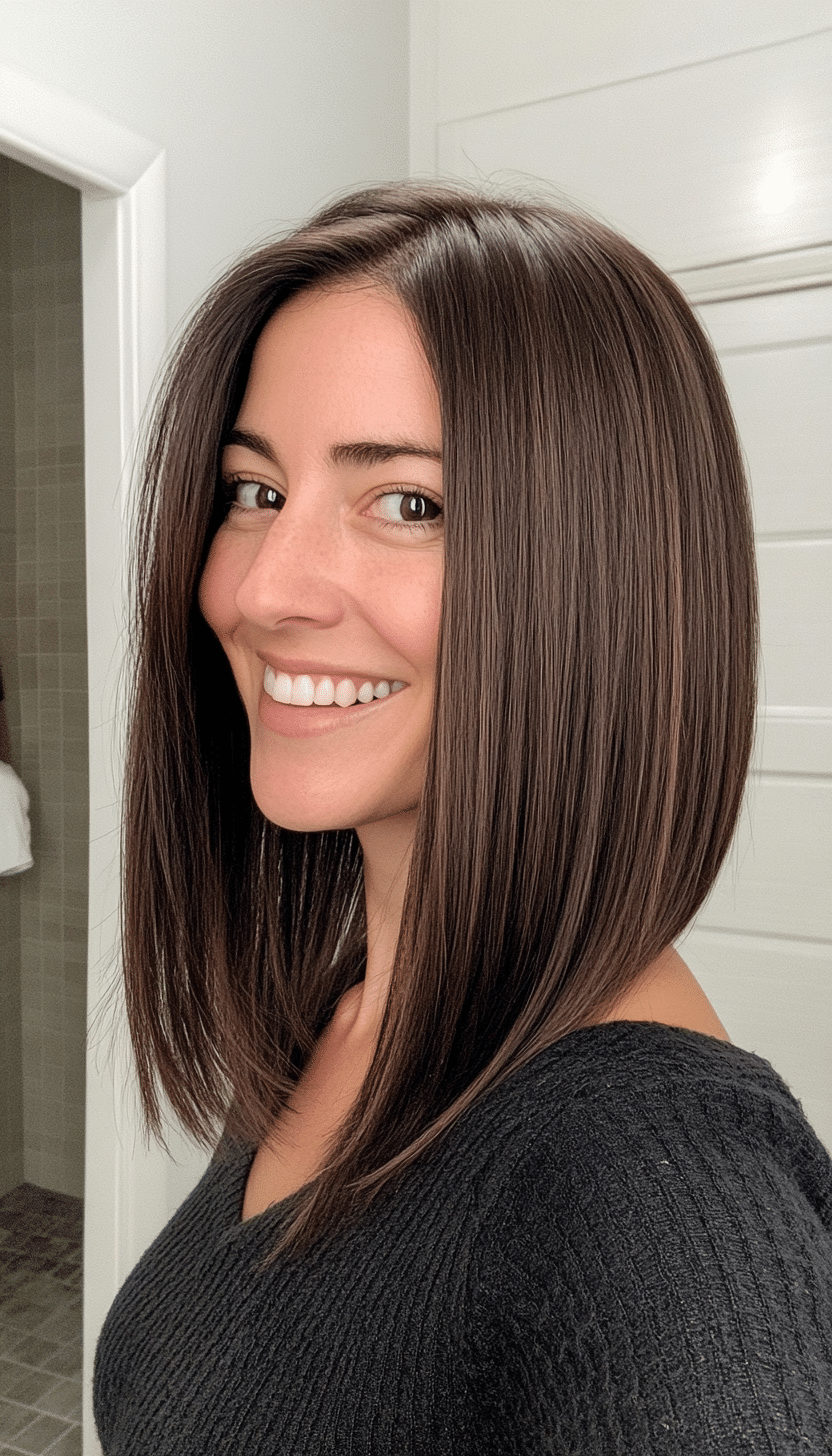 19. Deep Brunette Long Bob (Best Haircuts For Women Over 40) - Best Haircuts For Women Over 40