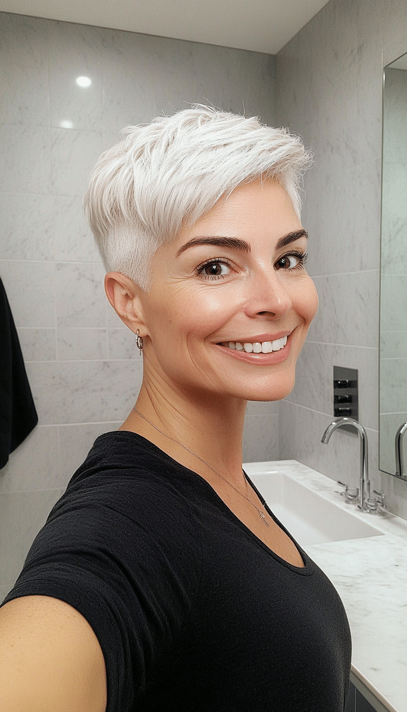 22. Natural White Pixie (Best Haircuts For Women Over 40) - Best Haircuts For Women Over 40