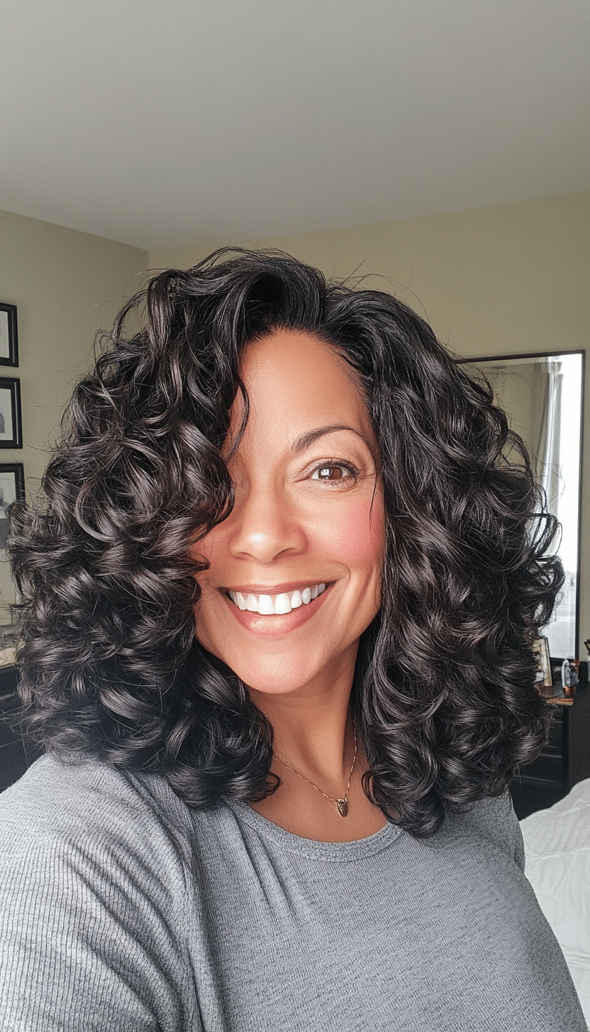 24. Ebony Shoulder-Length Curls (Best Haircuts For Women Over 40) - Best Haircuts For Women Over 40