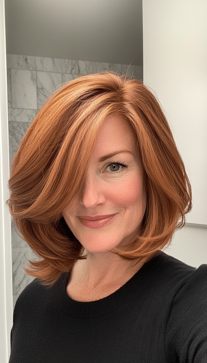 25. Golden Chestnut Layered Bob (Best Haircuts For Women Over 40) - Best Haircuts For Women Over 40