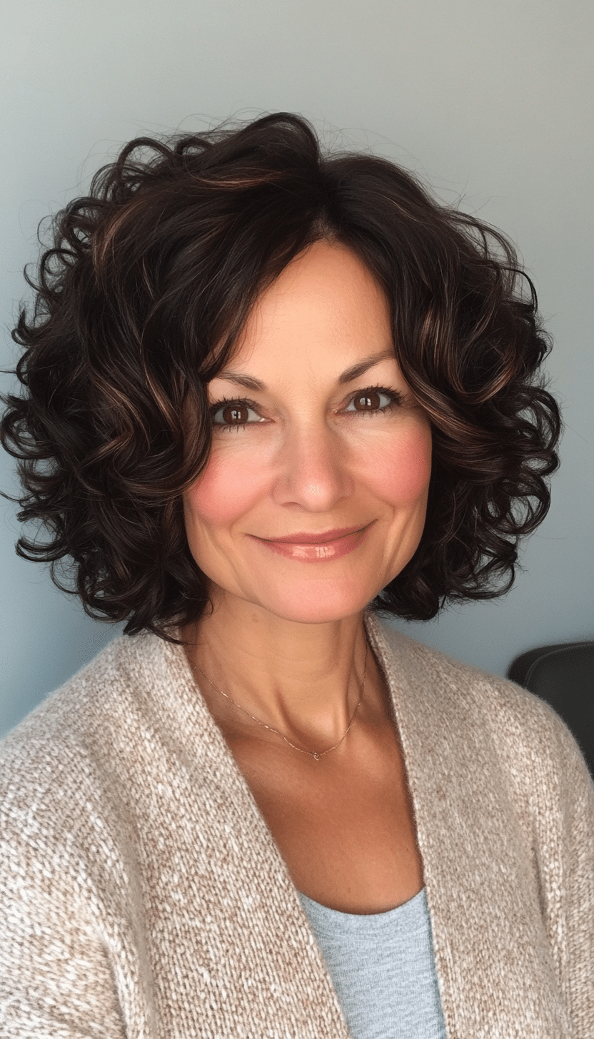 5. Dark Chocolate Curly Bob (Easy Hairstyles For Older Women) - Easy Hairstyles For Older Women