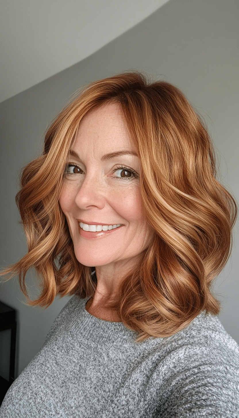 7. Golden Brown Shoulder Waves (Easy Hairstyles For Older Women) - Easy Hairstyles For Older Women