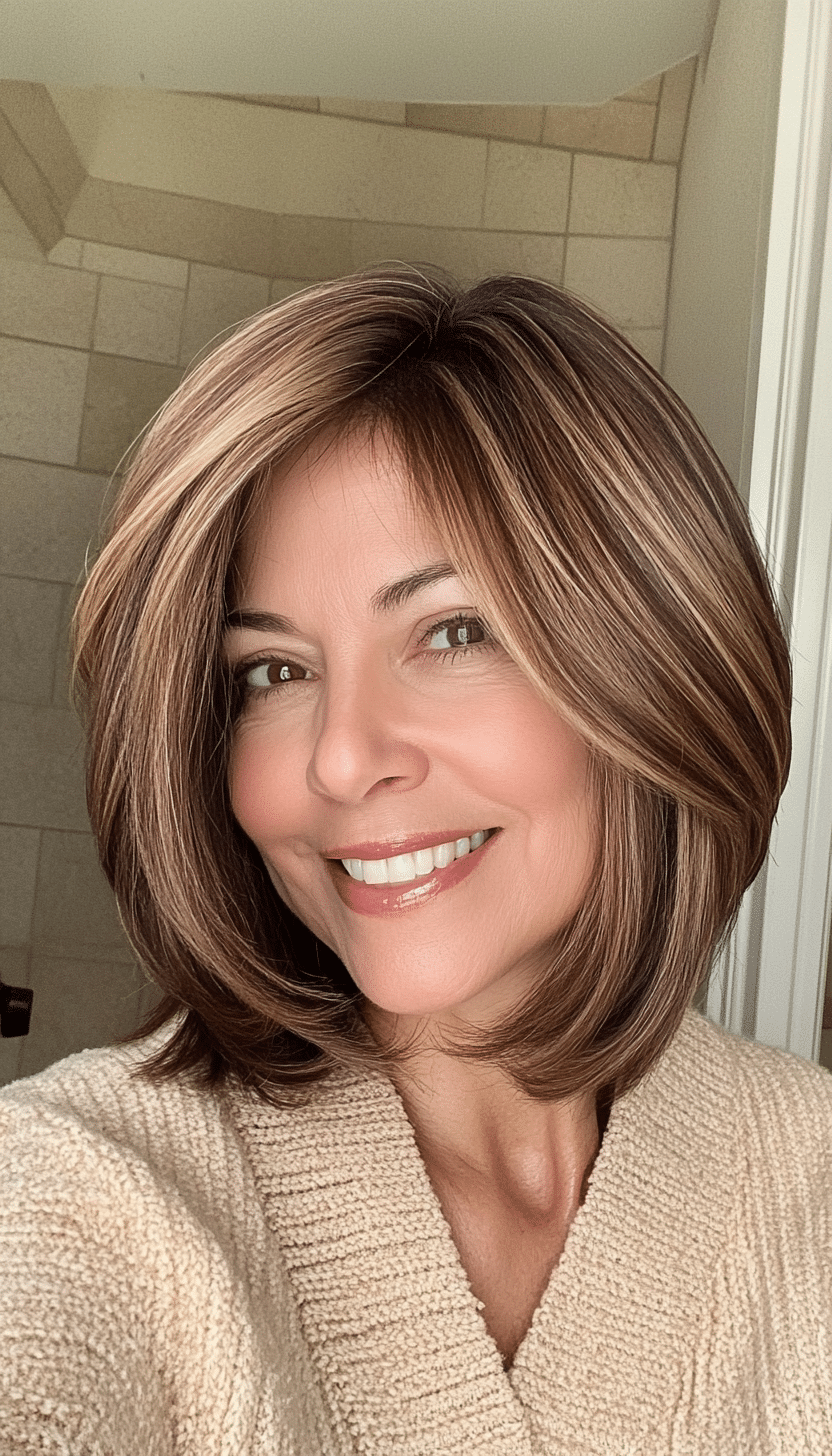 9. Caramel Layered Bob (Easy Hairstyles For Older Women) - Easy Hairstyles For Older Women