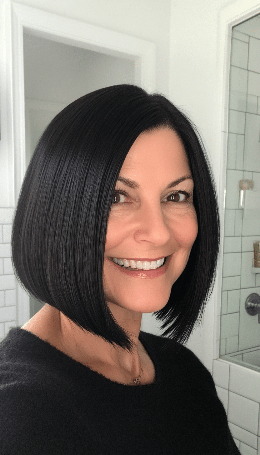 12. Jet Black Classic Bob (Easy Hairstyles For Older Women) - Easy Hairstyles For Older Women