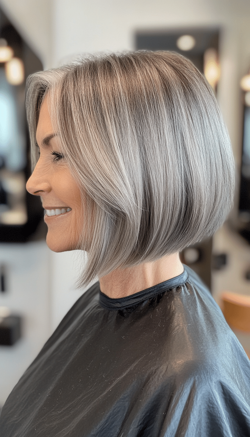 14. Silver Gray Chin-Length Bob (Easy Hairstyles For Older Women) - Easy Hairstyles For Older Women