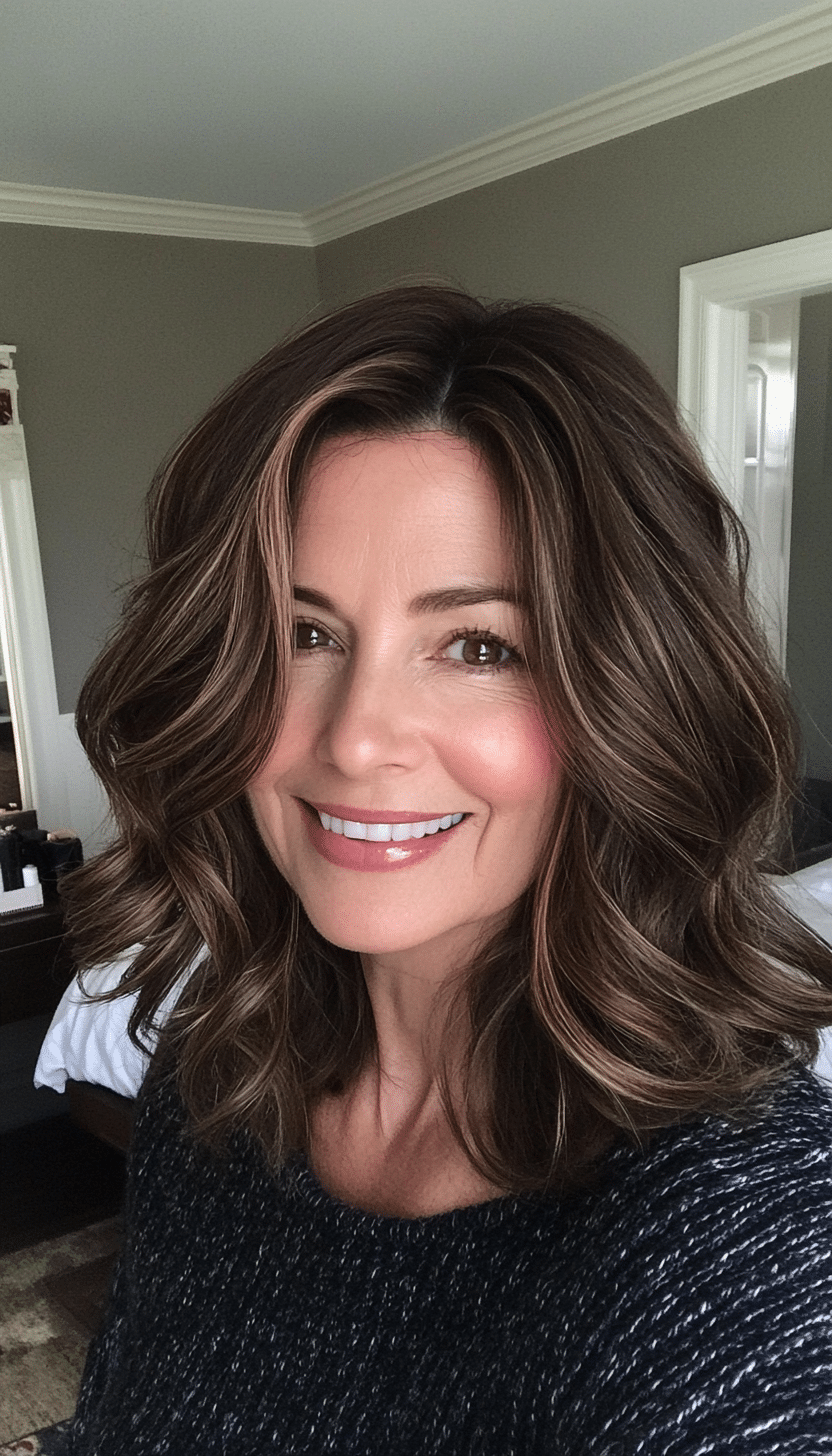 15. Medium Brunette Waves (Easy Hairstyles For Older Women) - Easy Hairstyles For Older Women