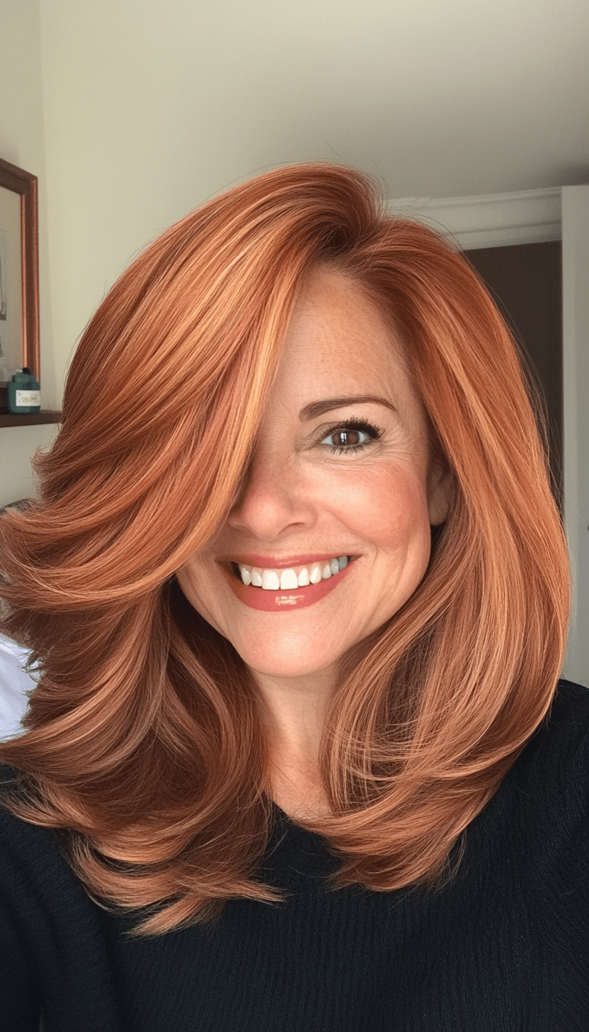 18. Copper Shoulder-Length Layers (Easy Hairstyles For Older Women) - Easy Hairstyles For Older Women