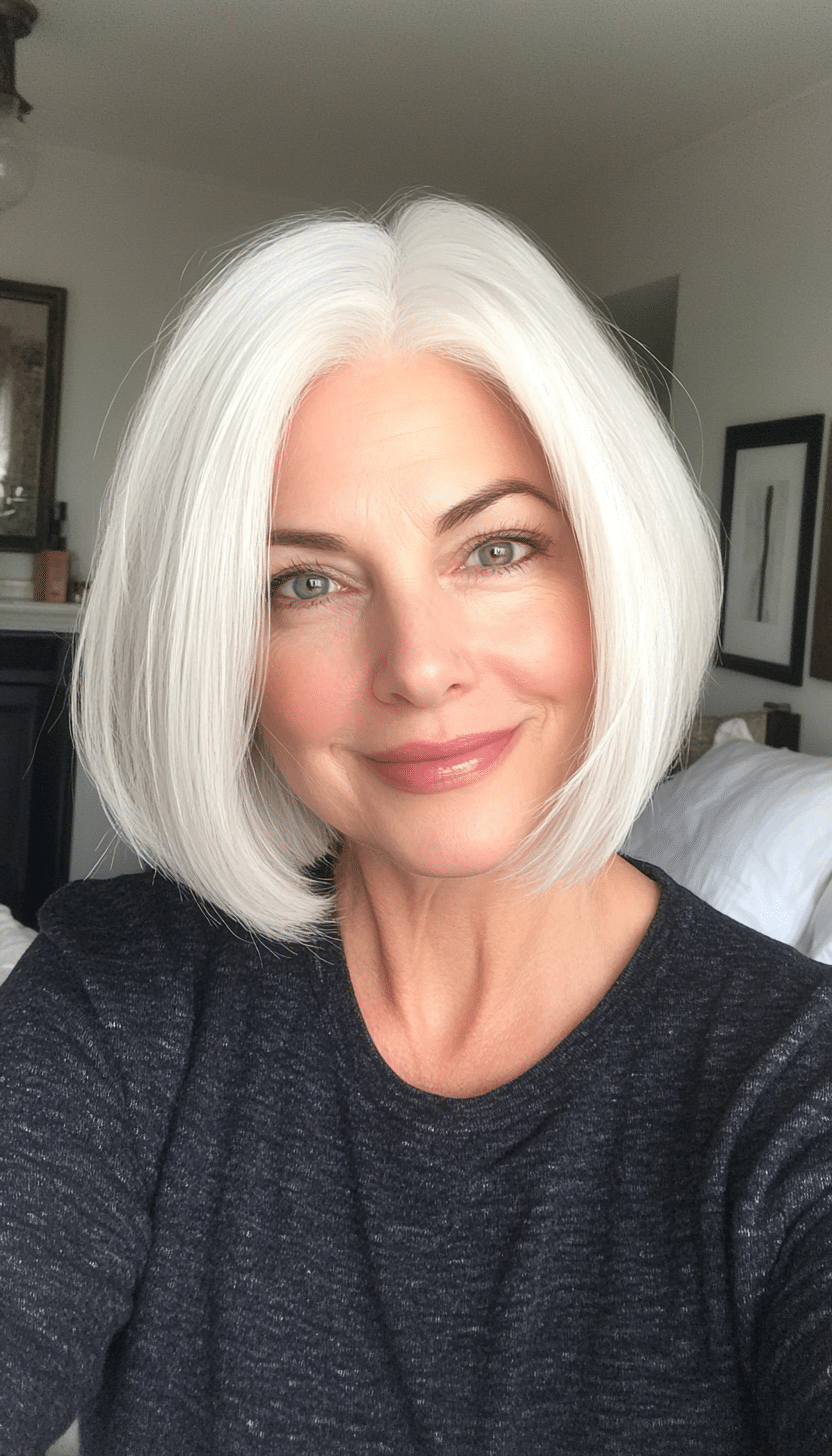 19. Natural White Short Bob (Easy Hairstyles For Older Women) - Easy Hairstyles For Older Women