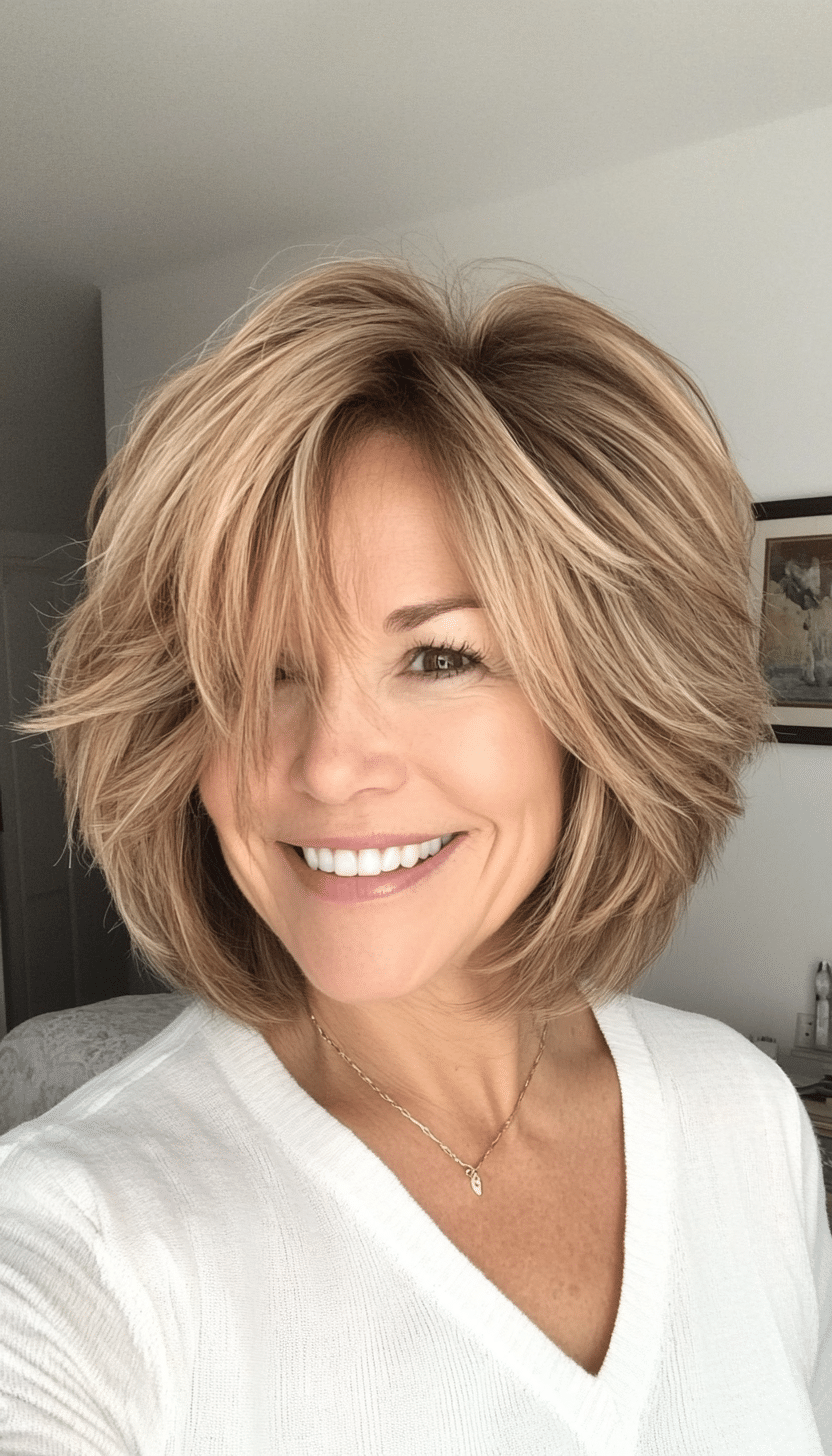 21. Light Brown Shaggy Bob (Easy Hairstyles For Older Women) - Easy Hairstyles For Older Women
