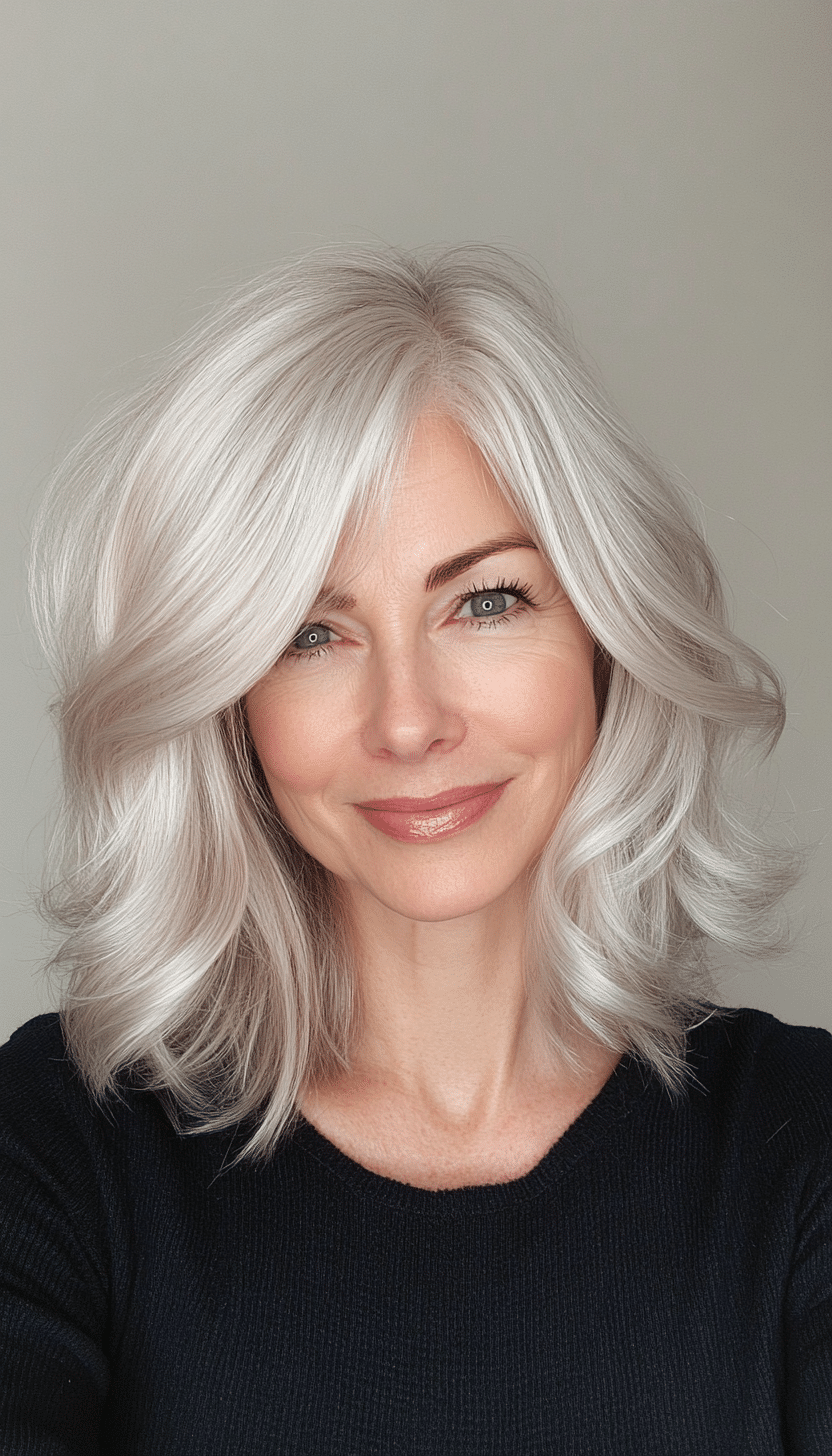 23. Silver Blonde Shoulder Cut (Easy Hairstyles For Older Women) - Easy Hairstyles For Older Women