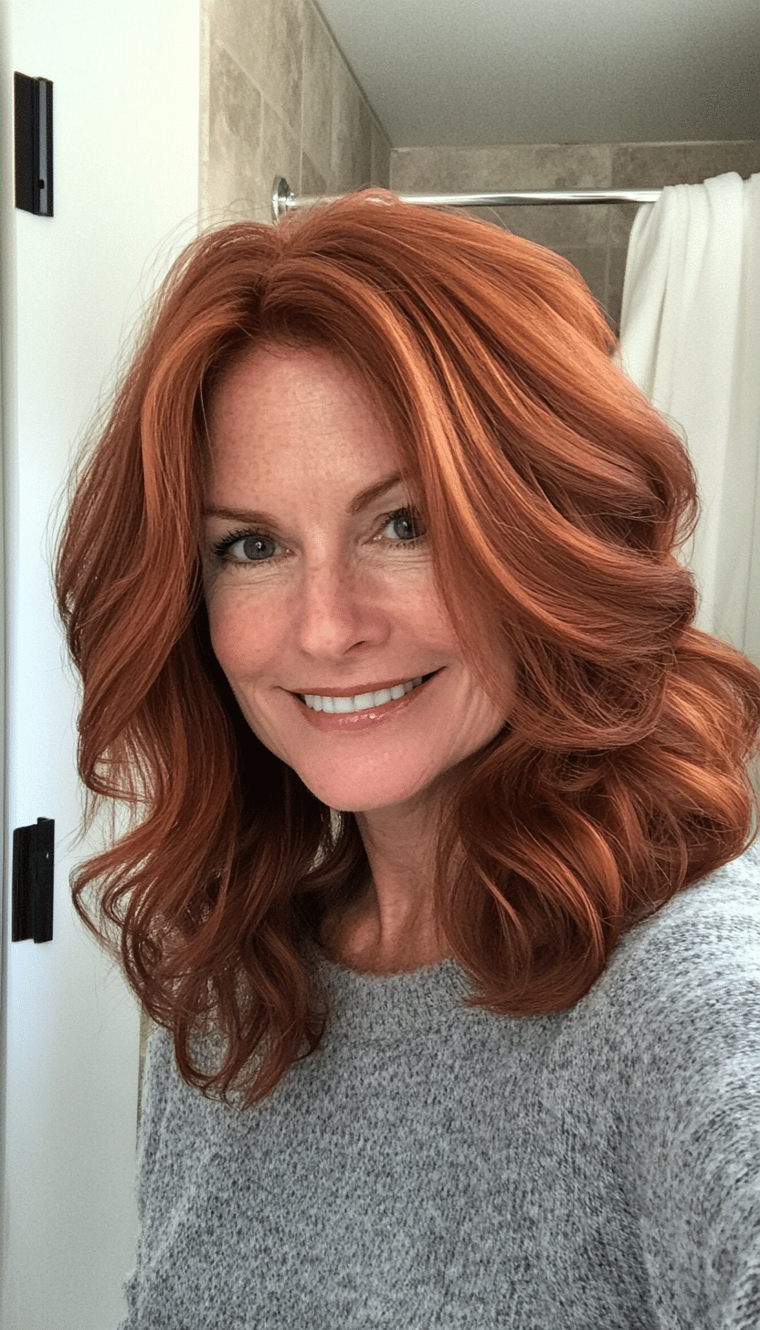 24. Auburn Wavy Layers (Easy Hairstyles For Older Women) - Easy Hairstyles For Older Women