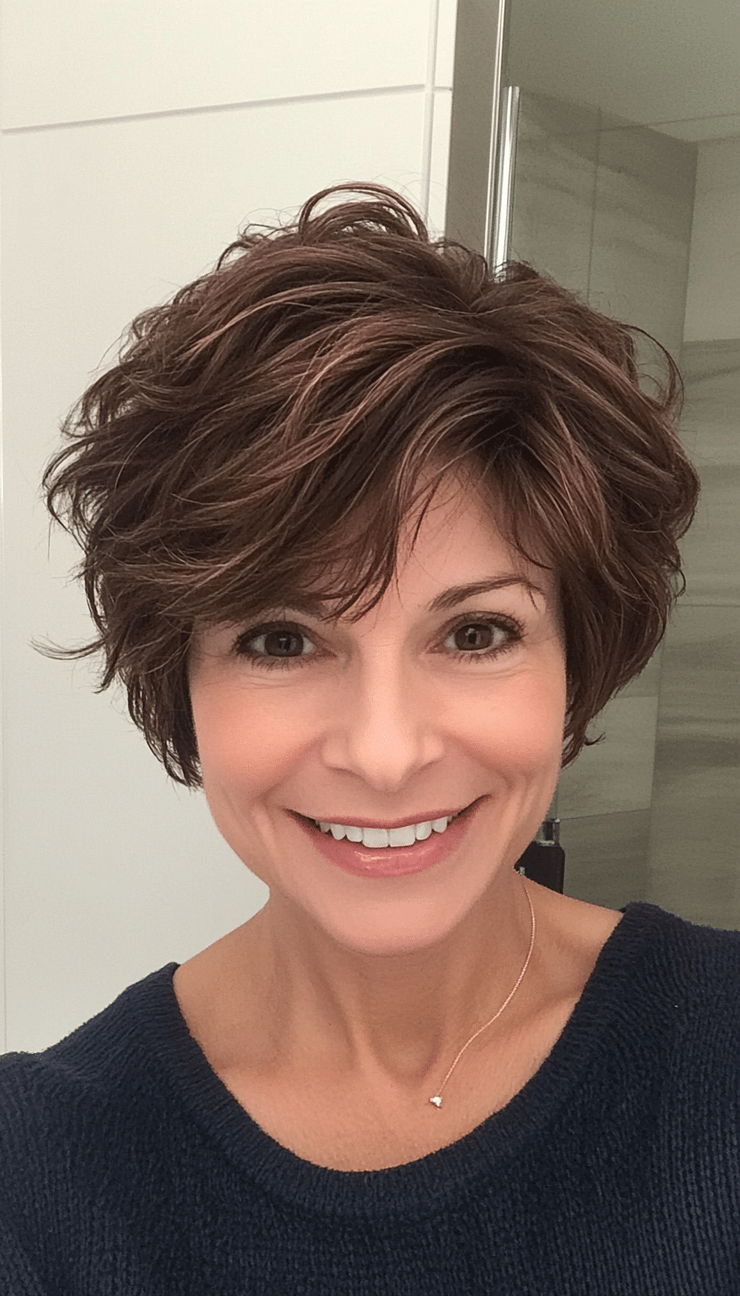 25. Chocolate Brown Textured Pixie (Easy Hairstyles For Older Women) - Easy Hairstyles For Older Women