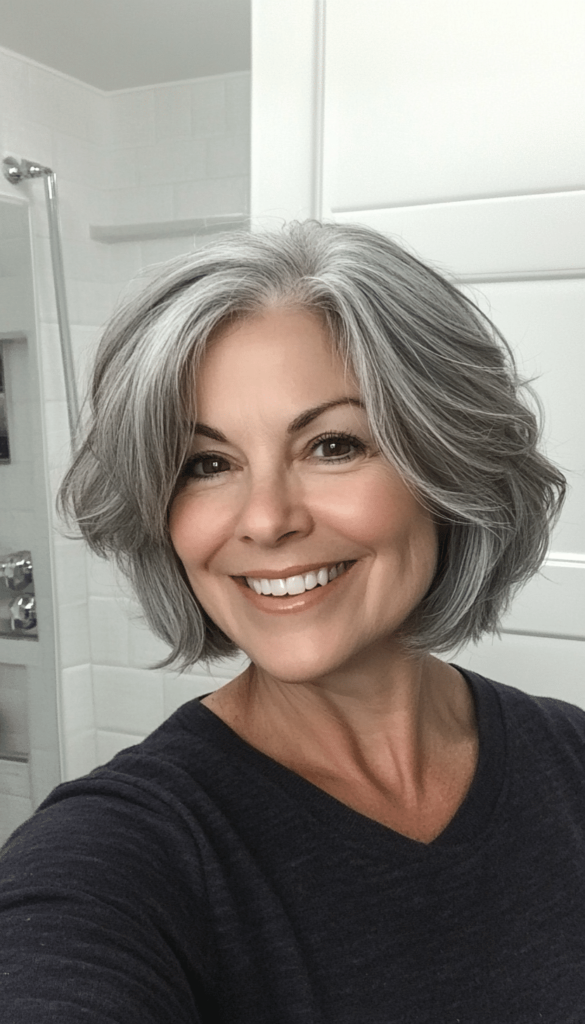 26. Natural Gray Short Shag (Easy Hairstyles For Older Women) - Easy Hairstyles For Older Women