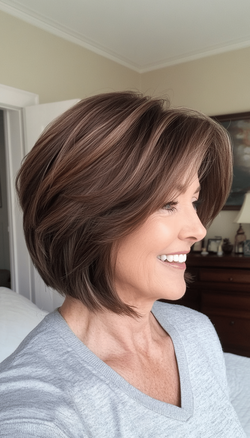 1. Soft Layered Bob - Natural Brunette (Modern Hairstyles For Women Over 50) - Modern Hairstyles For Women Over 50