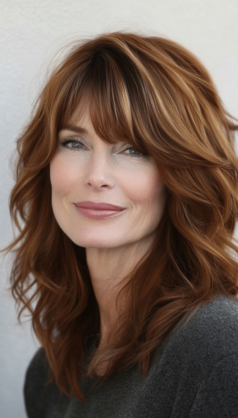 2. Wispy Bangs & Chestnut Waves (Modern Hairstyles For Women Over 50) - Modern Hairstyles For Women Over 50