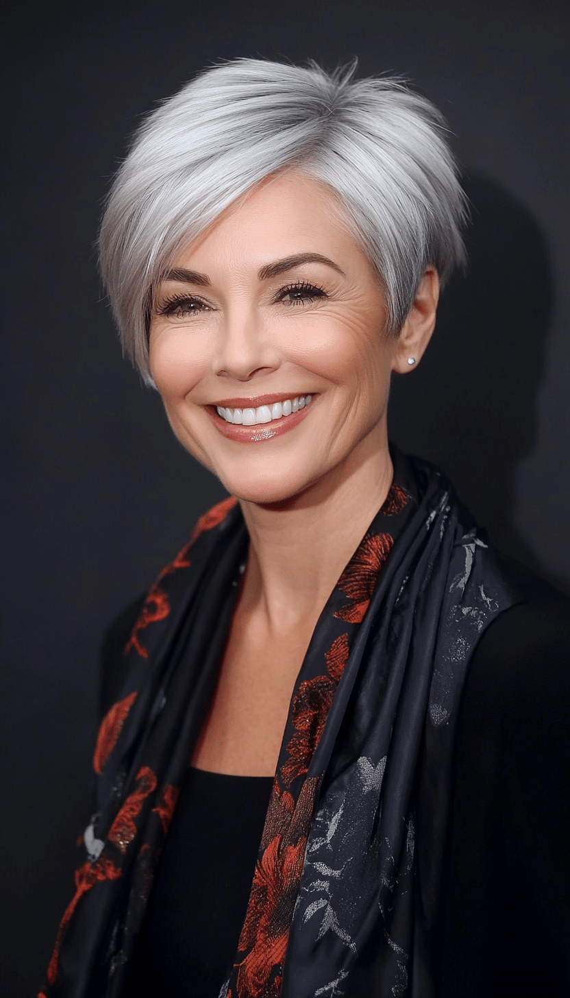 3. Sleek Silver Pixie (Modern Hairstyles For Women Over 50) - Modern Hairstyles For Women Over 50