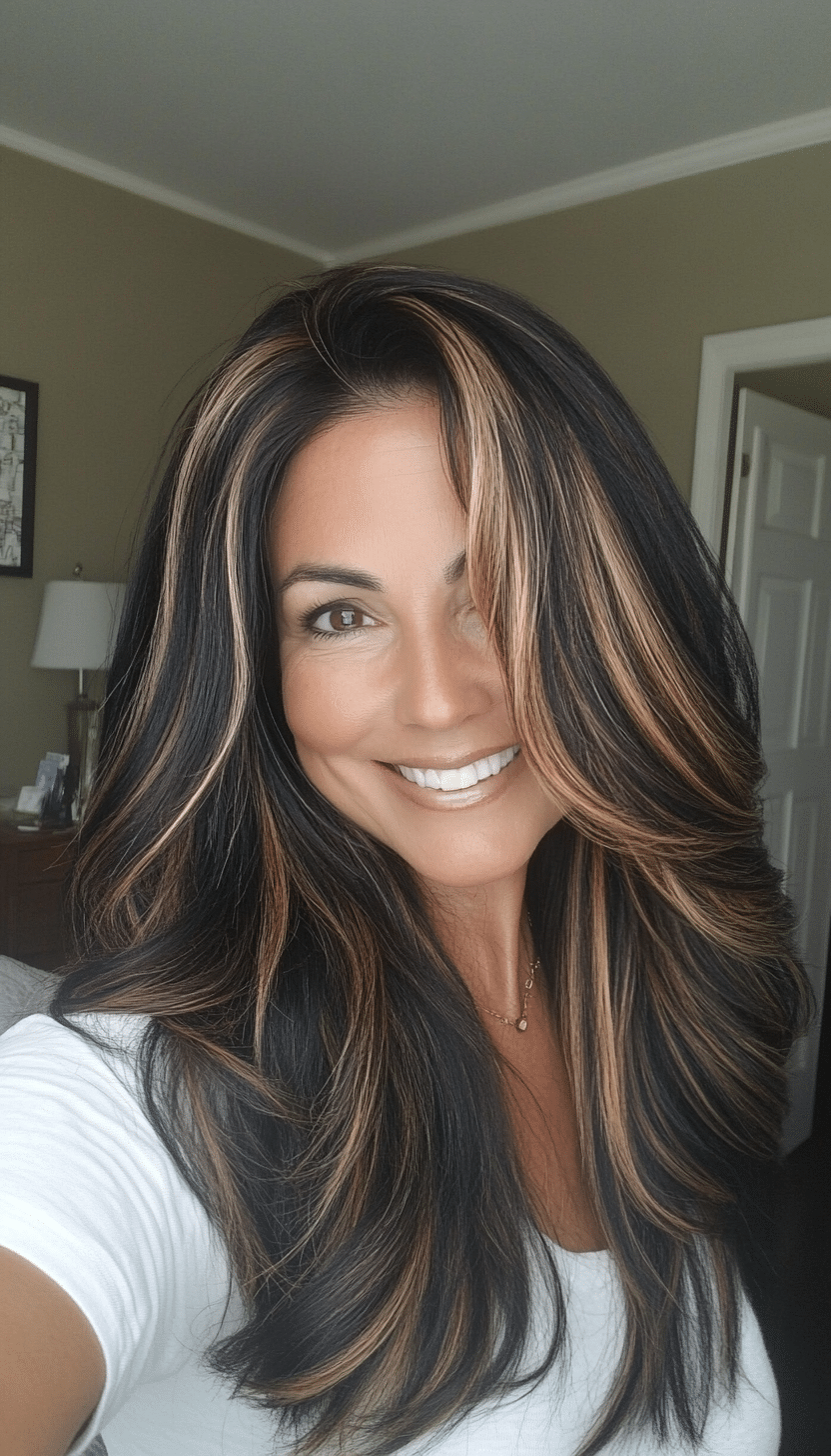 6. Honey Highlights on Sable (Modern Hairstyles For Women Over 50) - Modern Hairstyles For Women Over 50