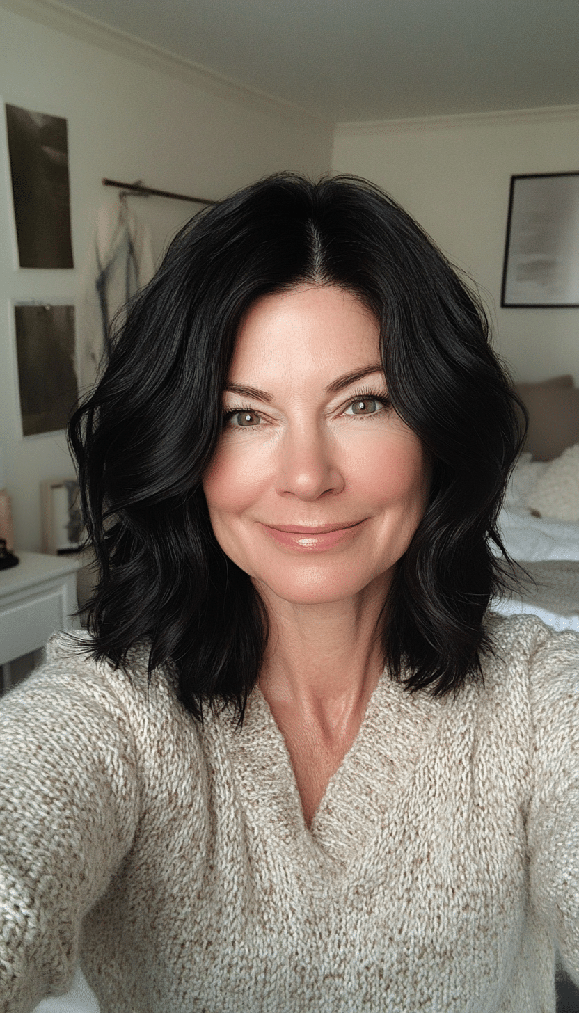8. Natural Black with Subtle Waves (Modern Hairstyles For Women Over 50) - Modern Hairstyles For Women Over 50