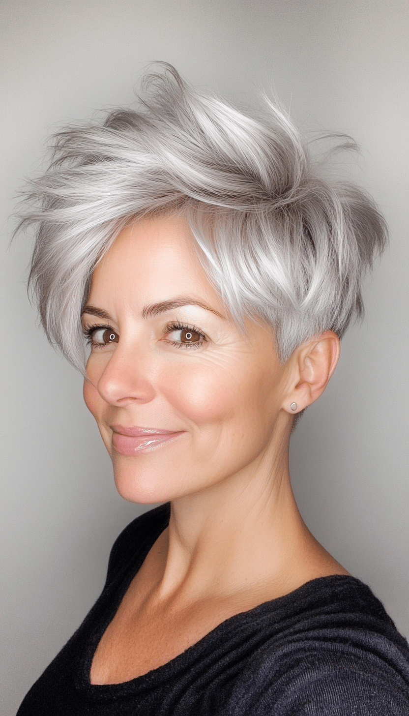 12. Platinum Layered Pixie (Modern Hairstyles For Women Over 50) - Modern Hairstyles For Women Over 50