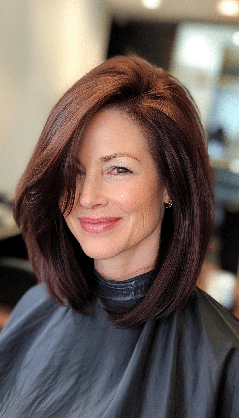 20. Rich Mahogany Straight Cut (Modern Hairstyles For Women Over 50) - Modern Hairstyles For Women Over 50