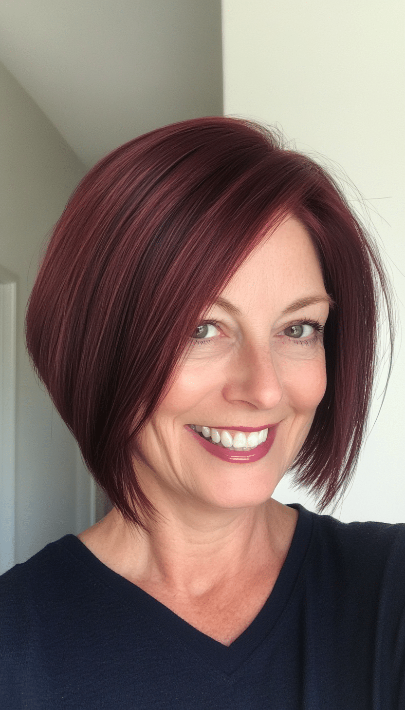 22. Deep Burgundy Bob (Modern Hairstyles For Women Over 50) - Modern Hairstyles For Women Over 50