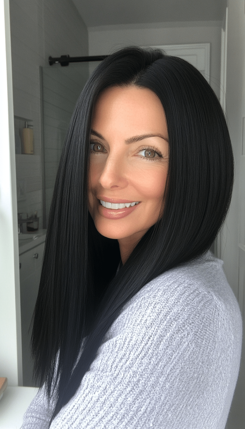 24. Jet Black Sleek and Straight (Modern Hairstyles For Women Over 50) - Modern Hairstyles For Women Over 50