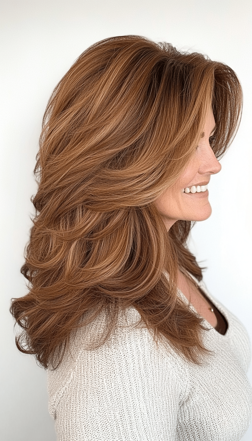 6. Bronzed Chestnut Swirl (Shag Haircuts For Women Over 60) - Shag Haircuts For Women Over 60