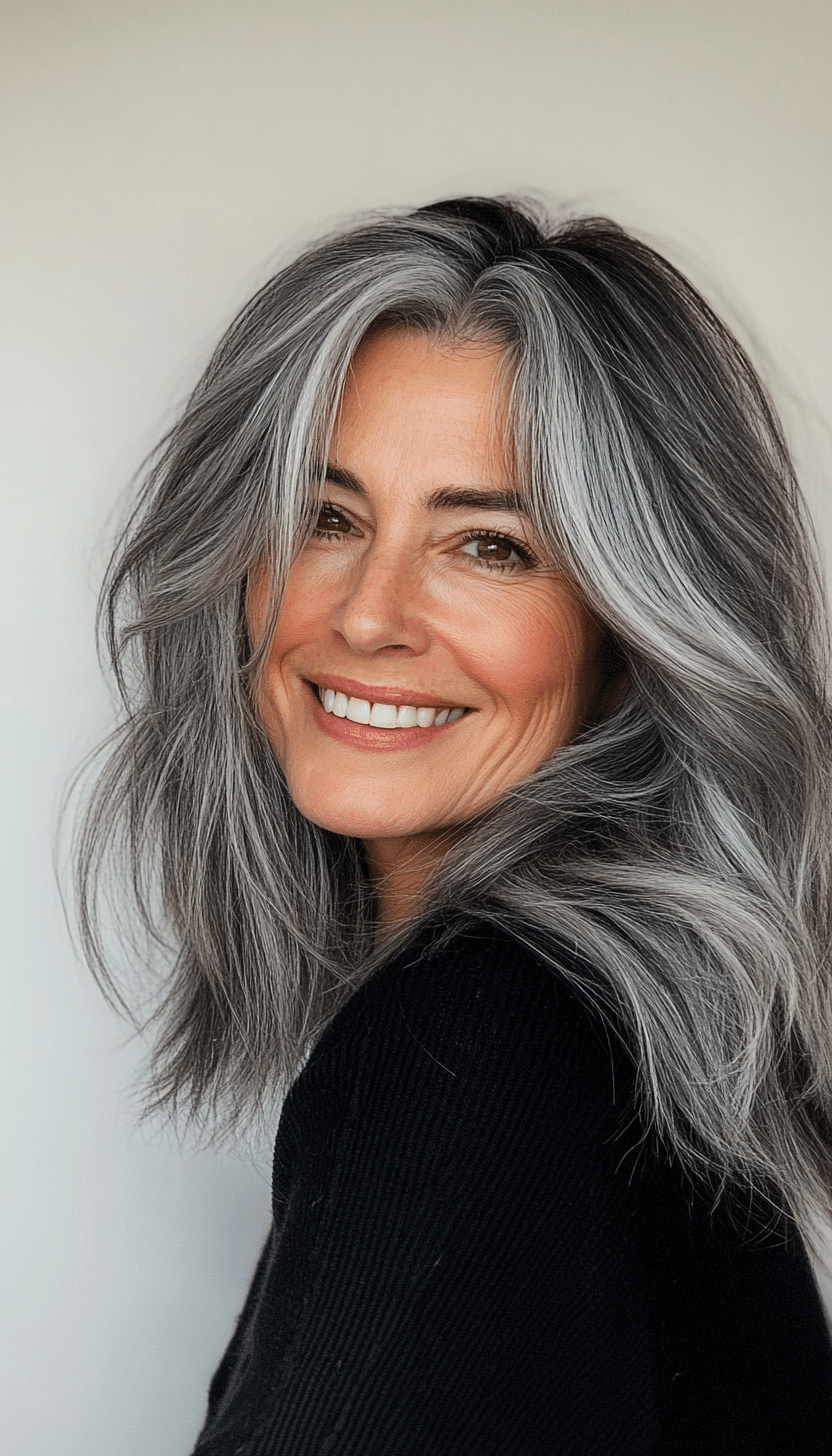 22. Charcoal Chic (Shag Haircuts For Women Over 60) - Shag Haircuts For Women Over 60