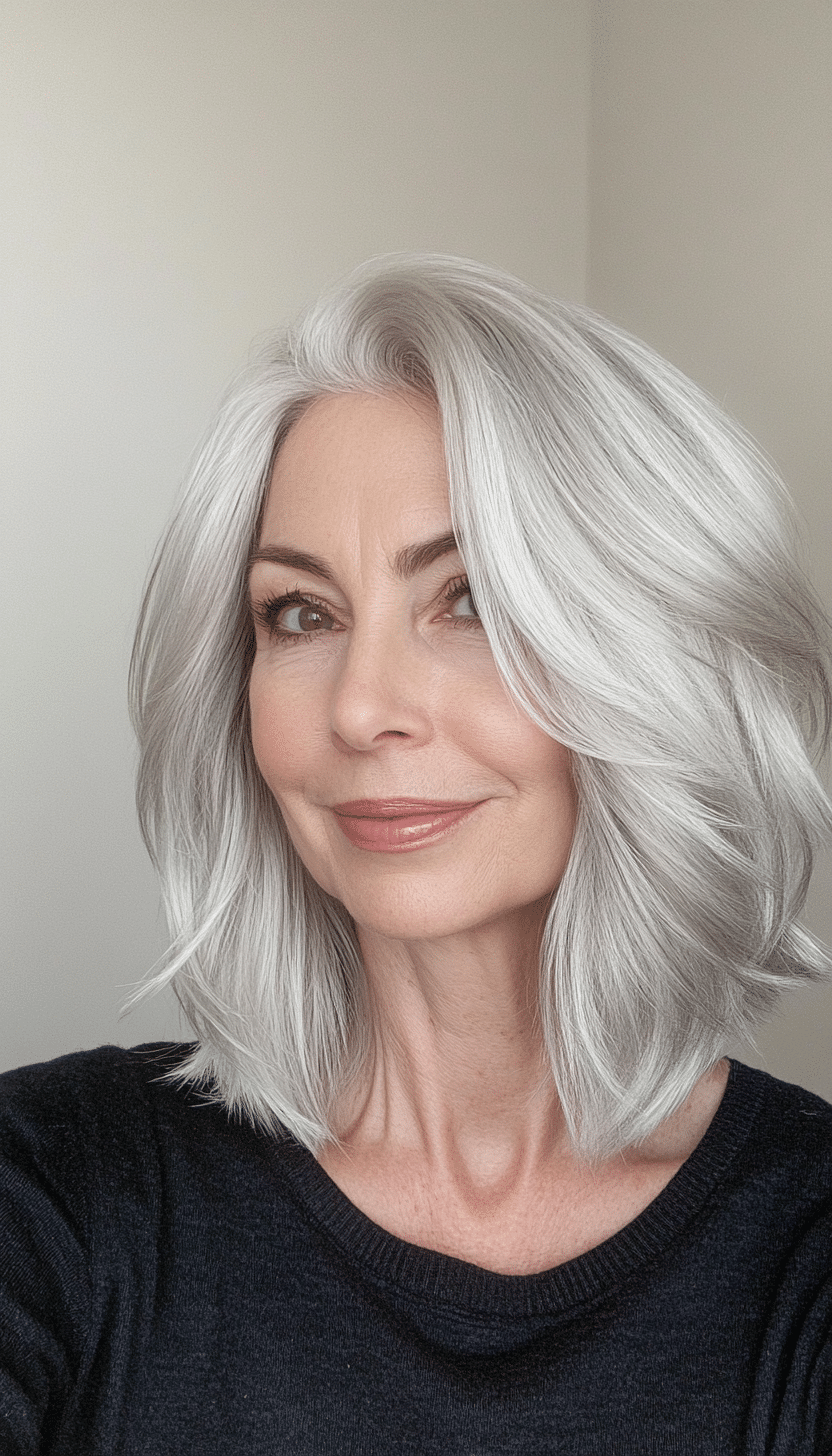 25. Frosty Silver Sleek (Shag Haircuts For Women Over 60) - Shag Haircuts For Women Over 60