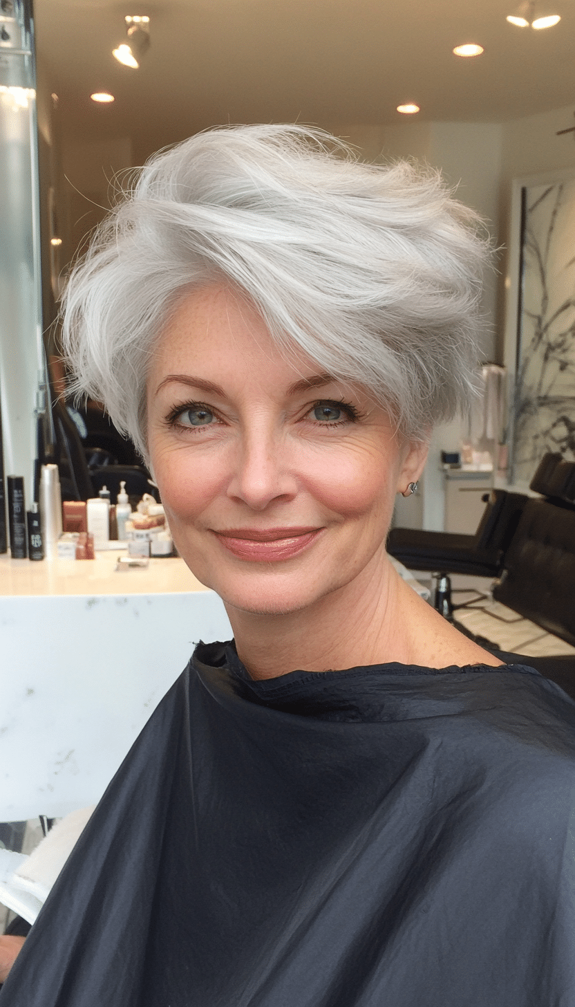 1. Silver Feathered Pixie (Short Haircuts For Older Women With Fine Hair) - Short Haircuts For Older Women With Fine Hair