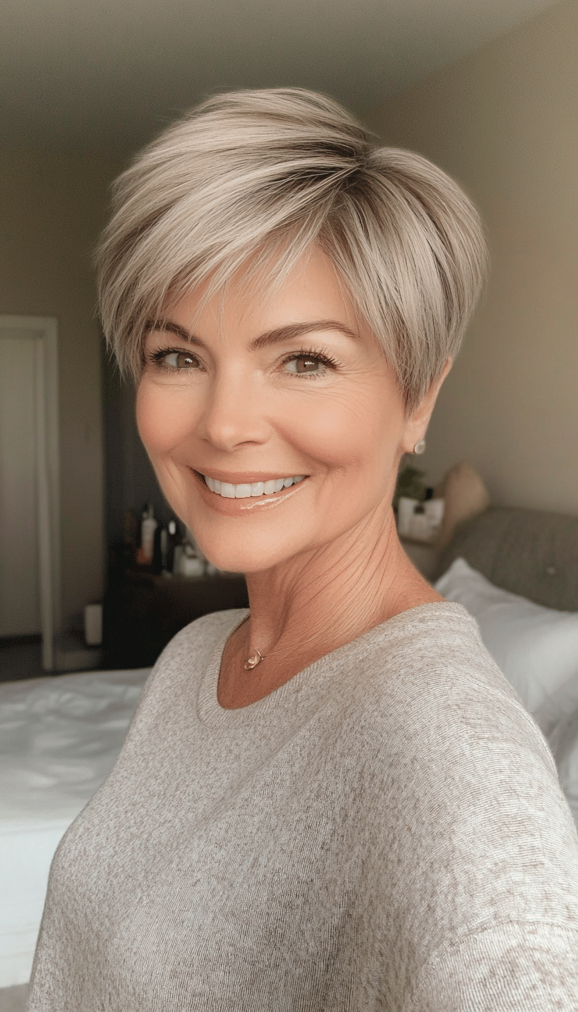 2. Ash Brown Layered Crop (Short Haircuts For Older Women With Fine Hair) - Short Haircuts For Older Women With Fine Hair