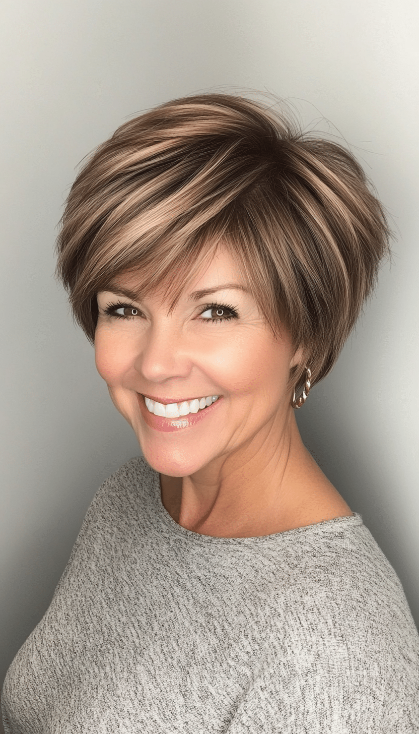 10. Caramel Layered Pixie Bob (Short Haircuts For Older Women With Fine Hair) - Short Haircuts For Older Women With Fine Hair