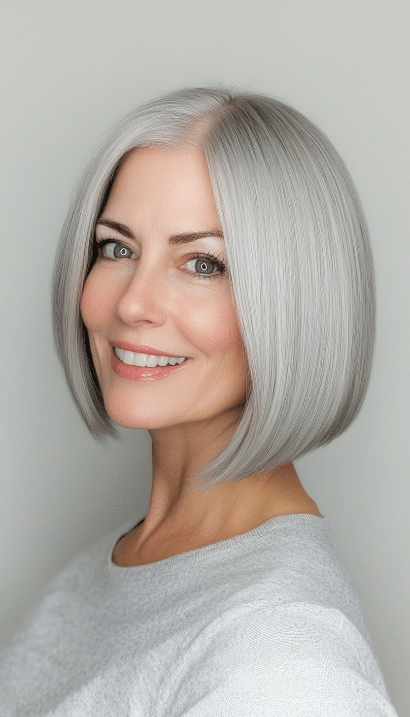 14. Pearl Gray Classic Bob (Short Haircuts For Older Women With Fine Hair) - Short Haircuts For Older Women With Fine Hair
