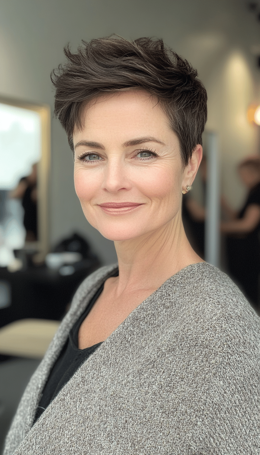 16. Dark Brown Mini Pixie (Short Haircuts For Older Women With Fine Hair) - Short Haircuts For Older Women With Fine Hair