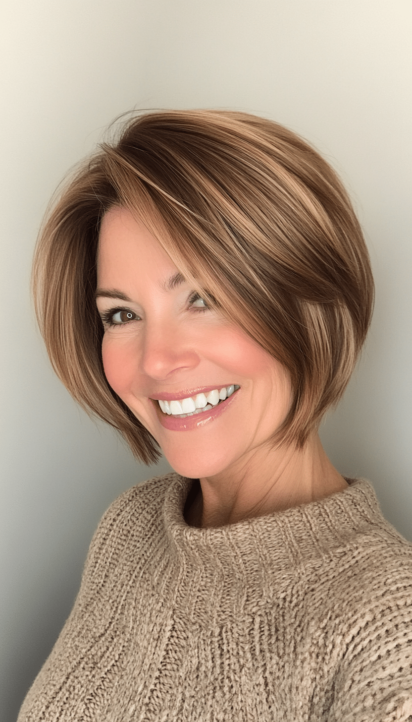 19. Golden Brown Ear-Length Bob (Short Haircuts For Older Women With Fine Hair) - Short Haircuts For Older Women With Fine Hair