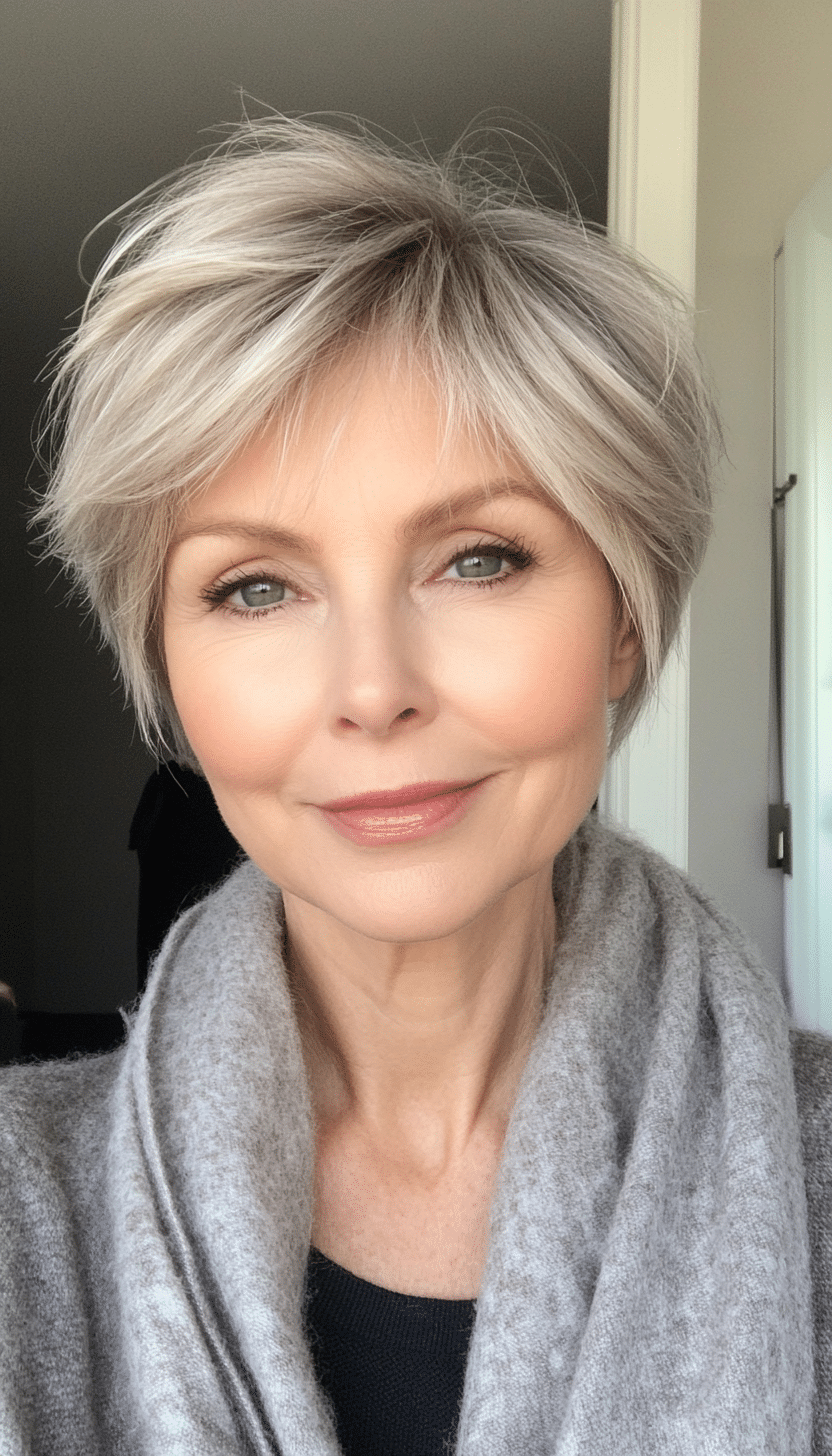 20. Ash Blonde Layered Pixie (Short Haircuts For Older Women With Fine Hair) - Short Haircuts For Older Women With Fine Hair