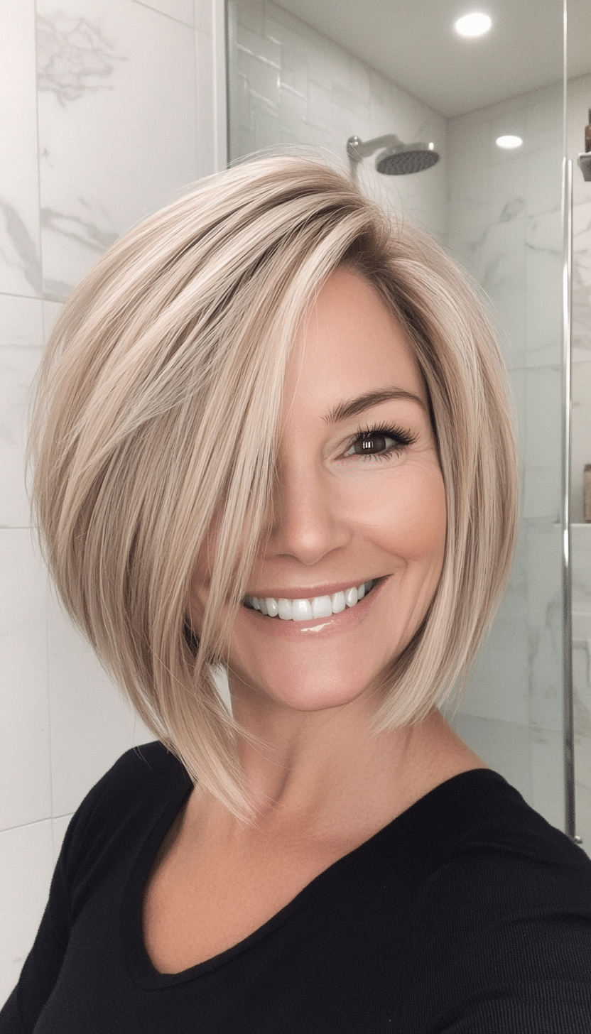 21. Sandy Blonde Side-Parted Bob (Short Haircuts For Older Women With Fine Hair) - Short Haircuts For Older Women With Fine Hair