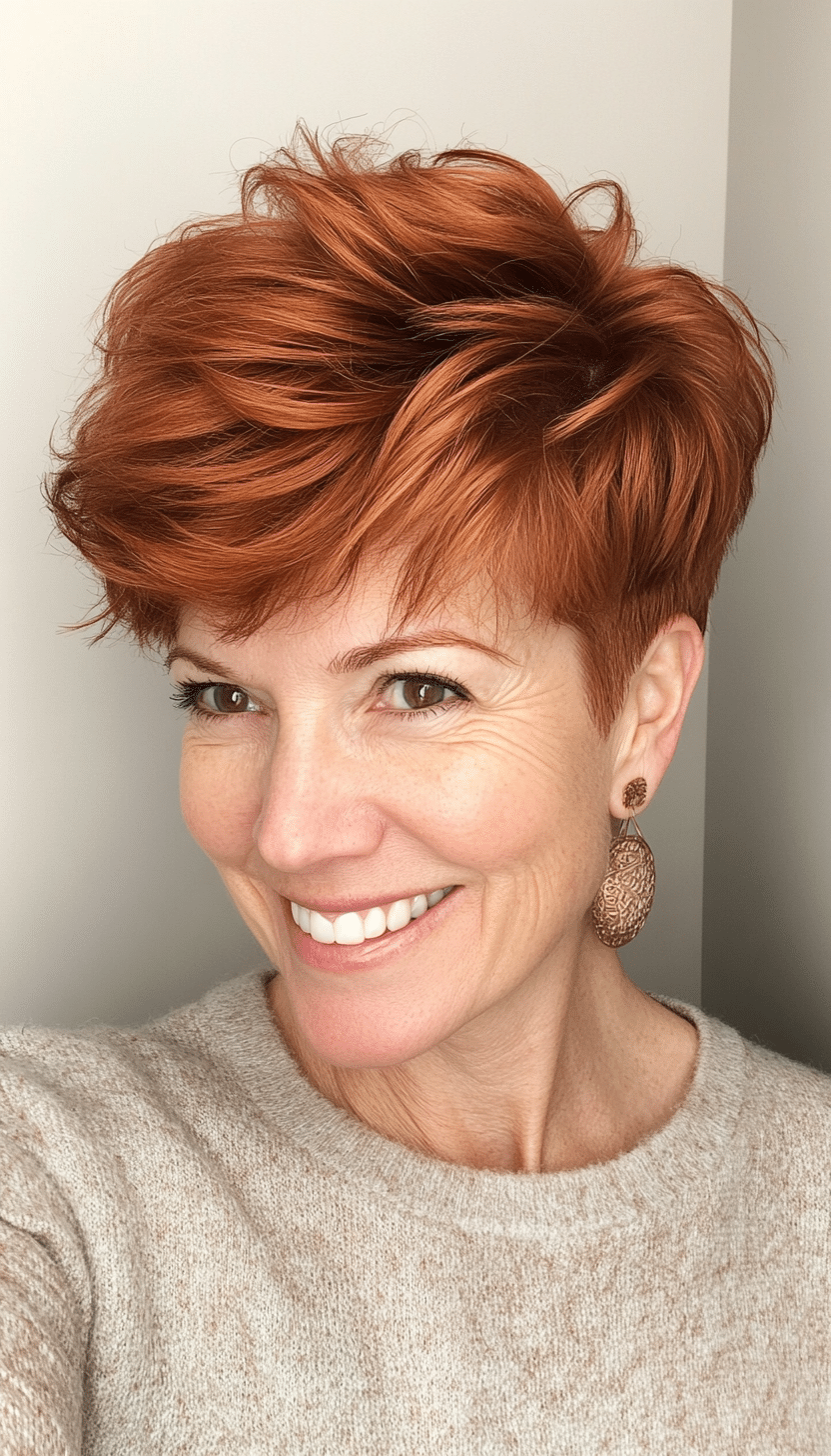 22. Copper Textured Pixie Cut (Short Haircuts For Older Women With Fine Hair) - Short Haircuts For Older Women With Fine Hair