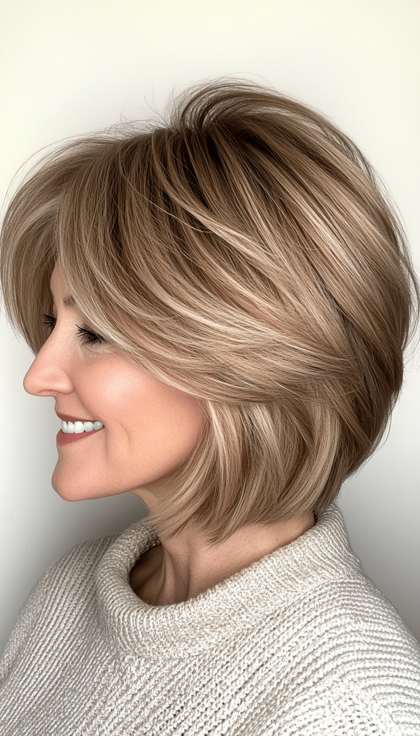 2. Layered Bob in Warm Blonde (Short Hairstyles For Women Over 50 With Thin Hair) - Short Hairstyles For Women Over 50 With Thin Hair